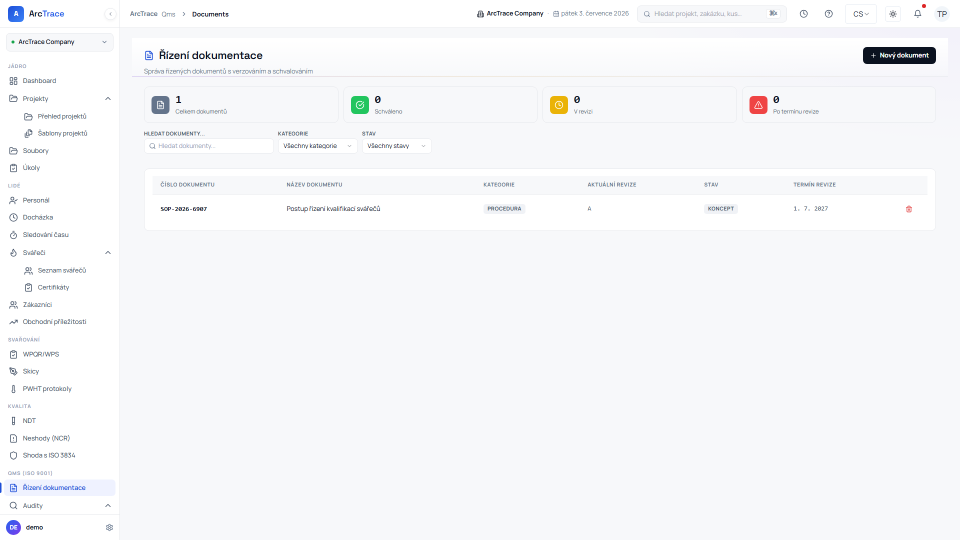 ArcTrace – systém řízení kvality dle ISO 9001