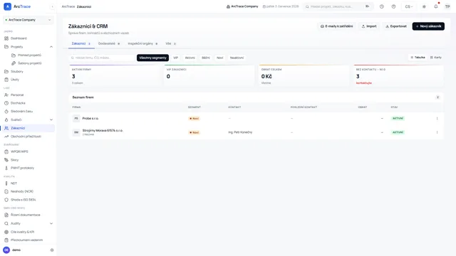 ArcTrace – Zákazníci (CRM)
