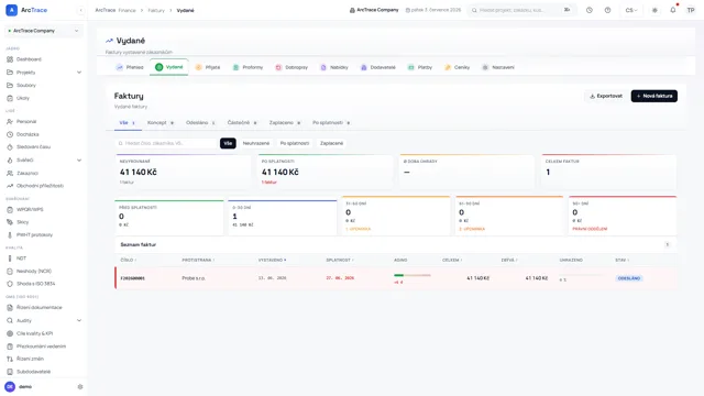 ArcTrace – Vydané faktury