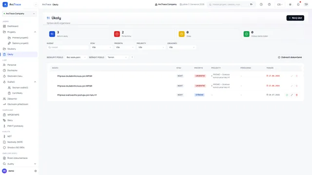 ArcTrace – Úkoly (Kanban)