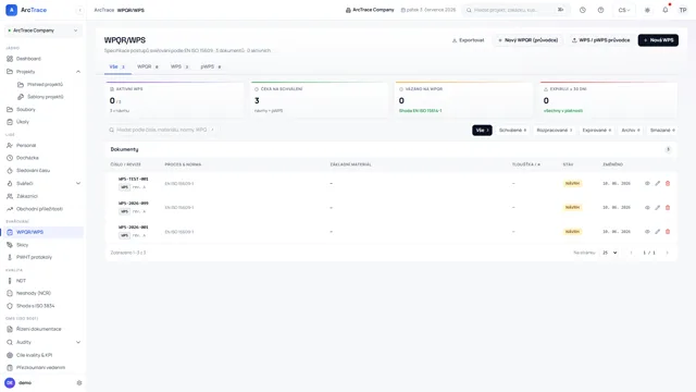 ArcTrace – WPS/WPQR dokumentace